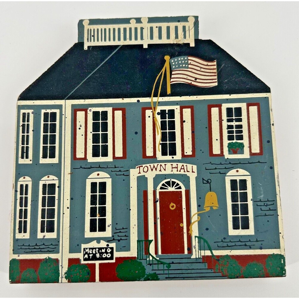 Vintage Wood Block Village Town Hall Building~Shelf/Sill Sitter~Cat's Meow Style